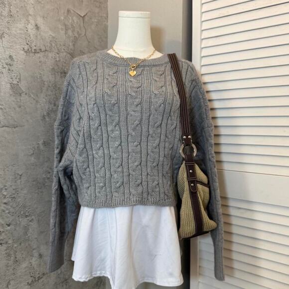 Preppy Soft & Cozy Grey Cable Knit Sweater - Picture 1 of 8